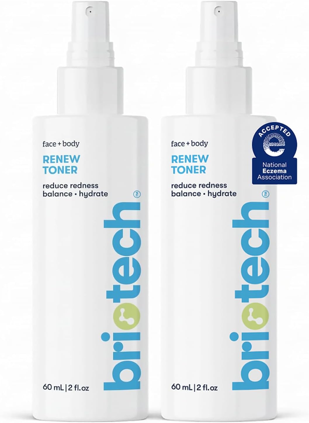 BRIOTECH Renew Toner, Hypochlorous Acid Spray, Minimize Appearance of Blemishes, Soothing Facial Mist for Sensitive Skin, Calm Redness & Bumps, Vegan, 2 fl oz Travel Size (2 Pack)