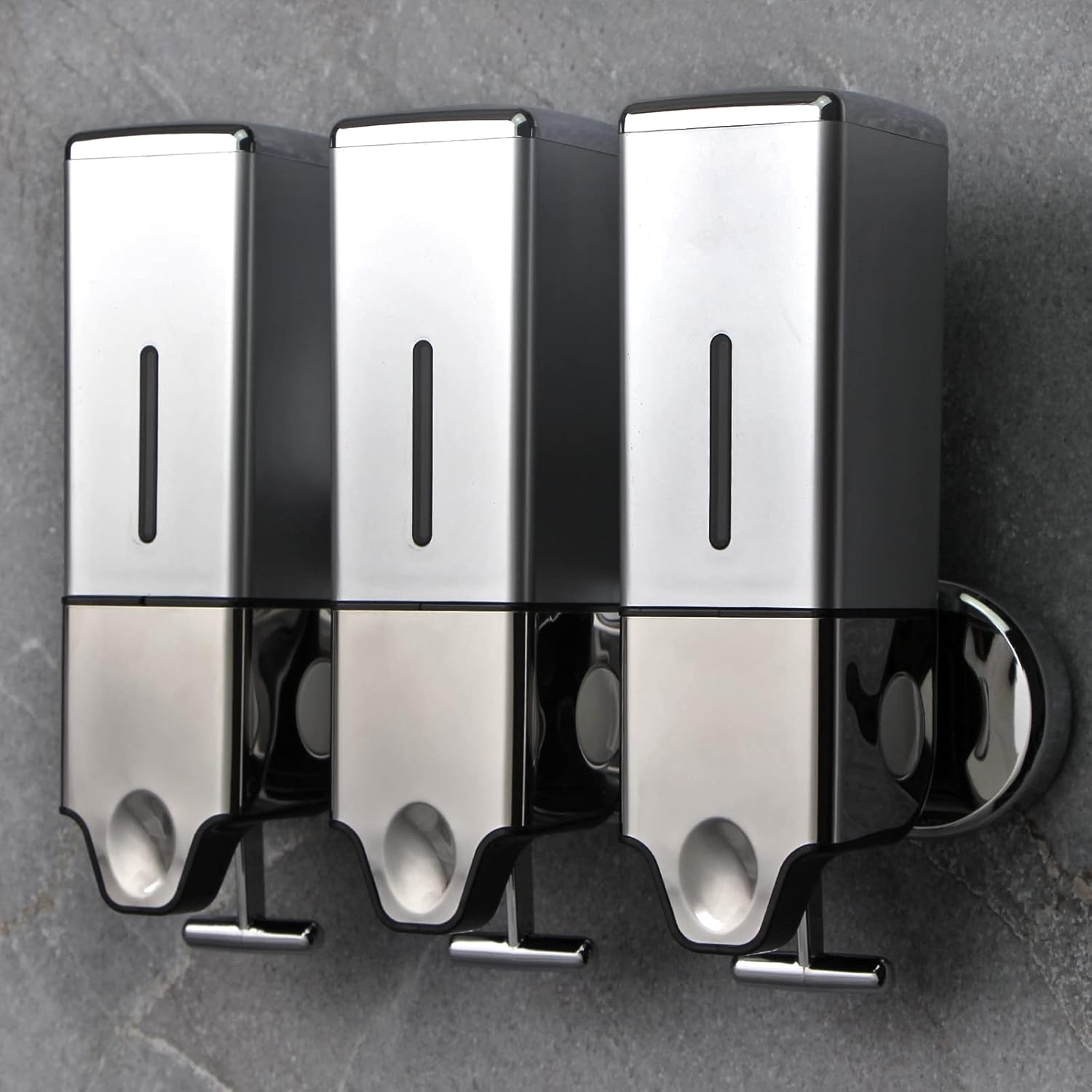 3 x 500ml per Cup Wall Mounted Manual Soap Dispenser for Home, Bath, Kitchen, Hotels, Restaurants. Shower and Lotion Dispenser (Silver)