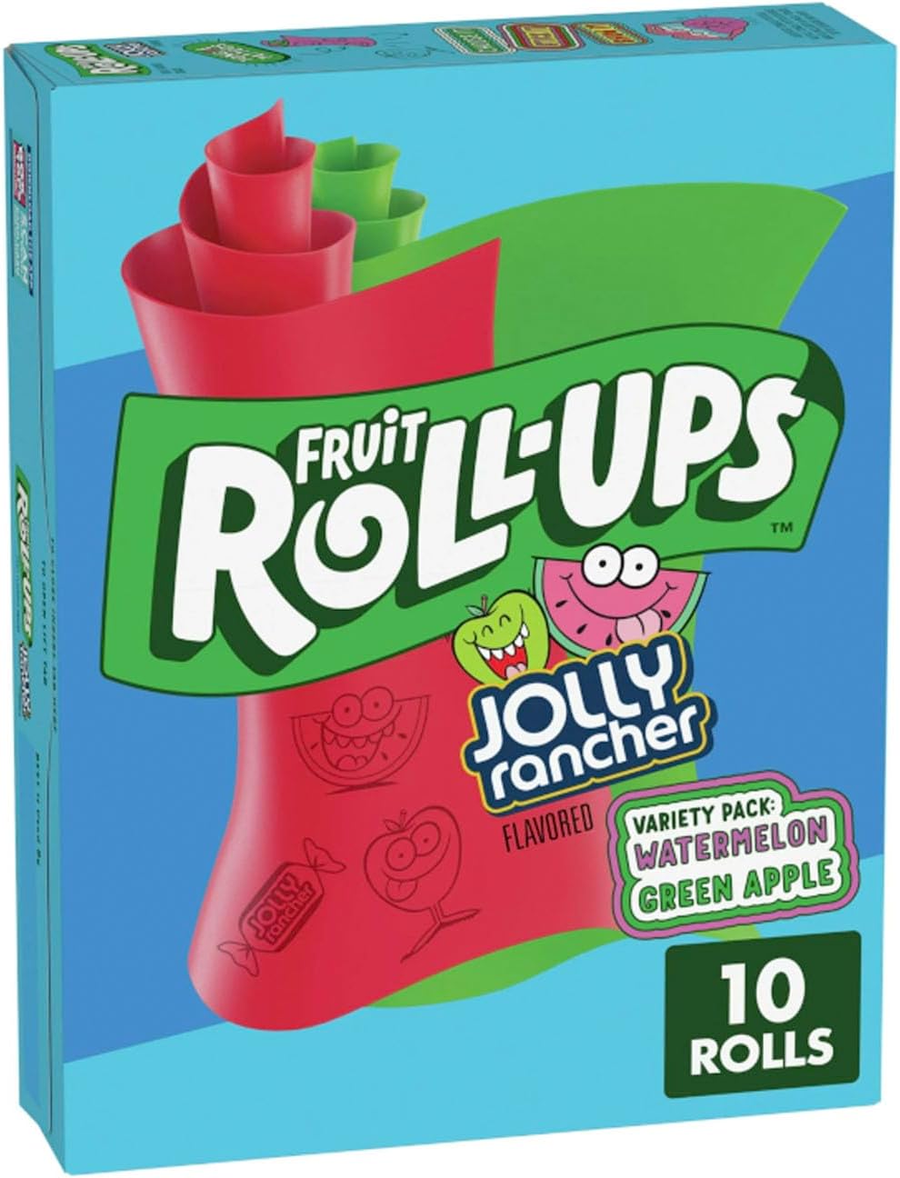 General Mills Jolly Rancher Fruit Roll-Ups - Fruit Flavoured Snack- Variety Pack with Watermelon & Green Apple - 141g