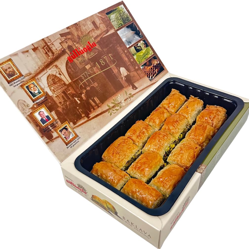 Gulluoglu's Famous Turkish Pistachio Baklava 14 pieces (1.1 lb-500gr), Daily Fresh Shipment From Istanbul/Turkey