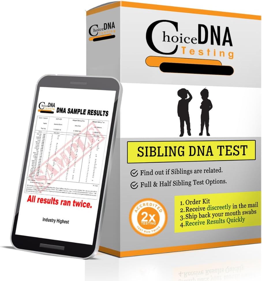 Choice DNA Full or Half Sibling DNA Test Home Kit, Sibling DNA Testing Kit with 4 Swabs Per Person, DNA Kit with All Lab Fees Included, Results in 2-6 Business Days