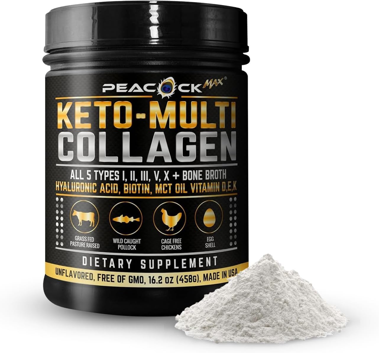 Keto Multi Collagen Peptides 16.2 oz - Bone Broth Protein Powder, 5 Types Hydrolyzed Collagen, MCT Oil, Biotin & Electrolytes for Joint, Skin, Hair & Gut Health, Unflavored Protein Powder