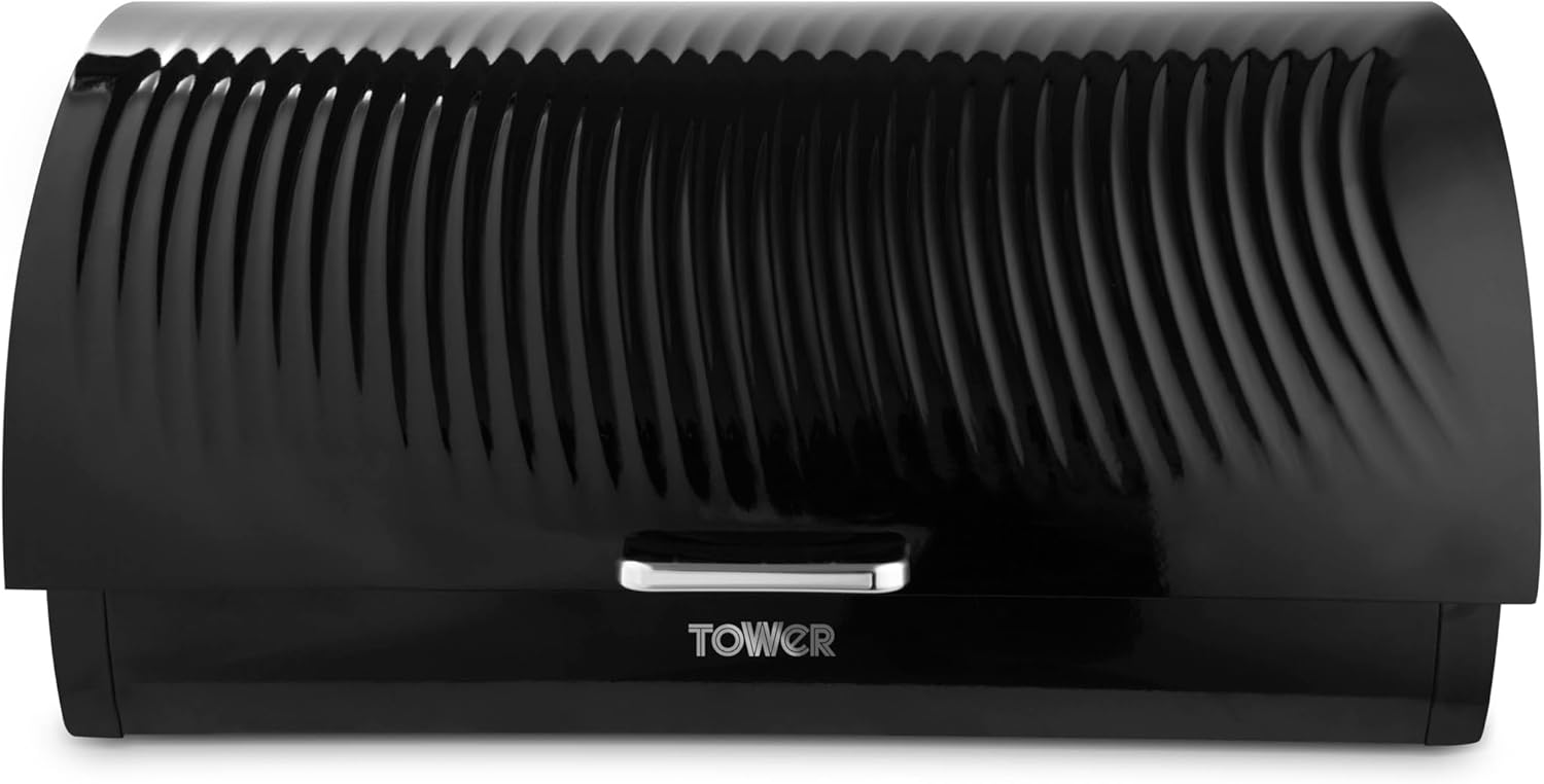Tower T826219BLK Sonar Bread Bin, Roll Top Design, 16L Capacity, Black