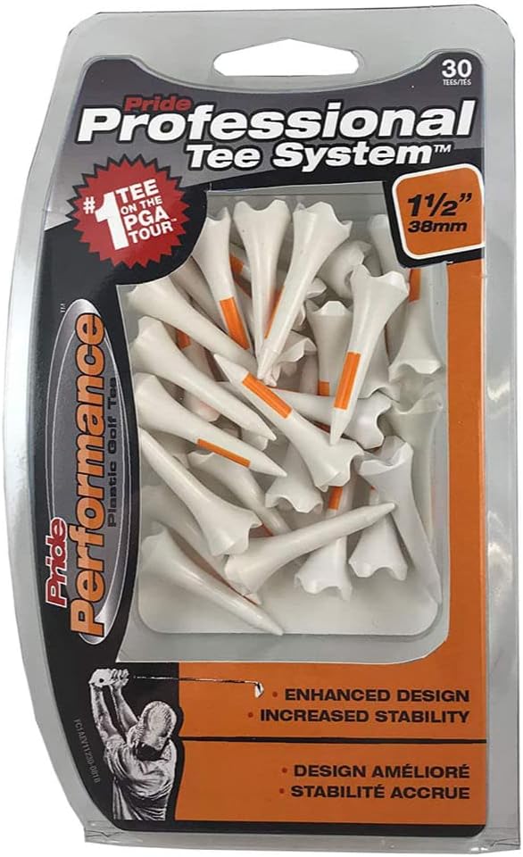 Pride PTS Plastic Golf Tees - 30 Count, 1 1/2 Inch - #1 Tee on Tour - Best for Irons, Hybrids, and Woods - Improve Distance and Accuracy