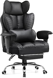 COMHOMA Big and Tall Office Chair 400LBS Wide Ergonomic Gaming Chair with Deluxe Embossing Designed Leather with Foot Rest,150°Reclining Adjustable Armrests Pocket Spring Back Support and Pillow