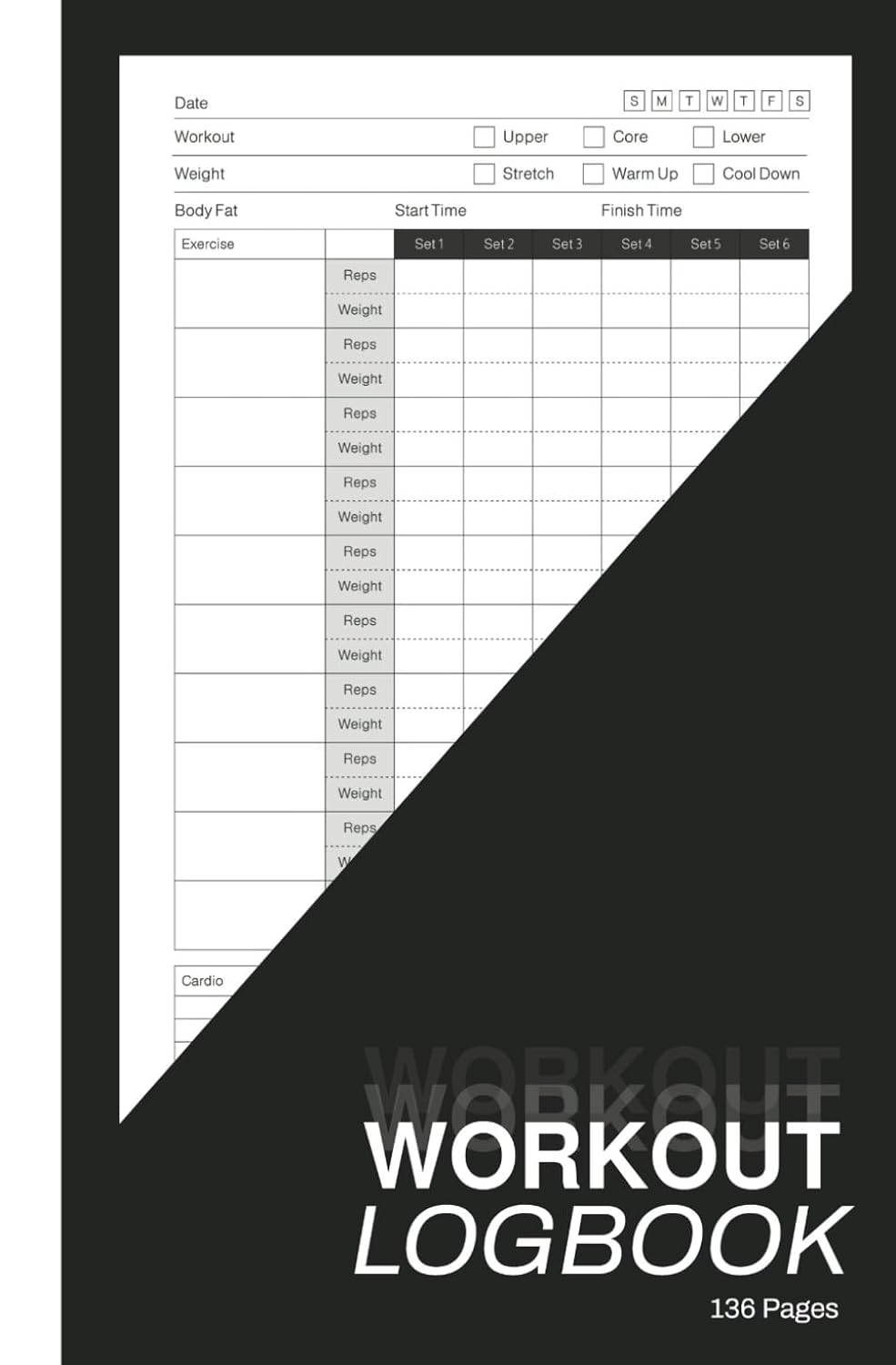 Workout Log Book - Pocket Daily Fitness Planner, Gym Training Tracking Journal, Men & Women, A5 5.25" x 8", 136 Pages