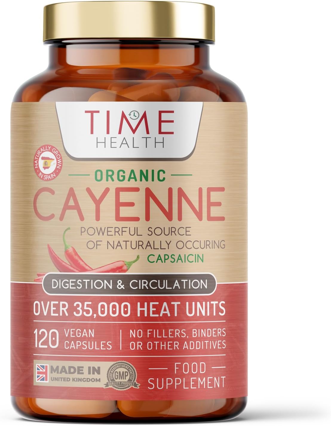 Organic Cayenne Pepper from Spain (Capsicum) High Strength – 120 x 650mg Capsules – Capsaicin – Metabolism, Digestion & More – GMP – Soil Association Certified – UK Made – Pure & Additive Free