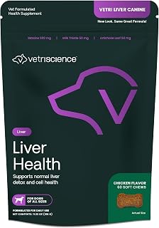 VetriScience Liver Health Chews with Milk Thistle, Vetri Liver Detox Supplement for Dogs, Turmeric and Artichoke Leaf for Liver Support and Detoxification, Chicken, 60 Count
