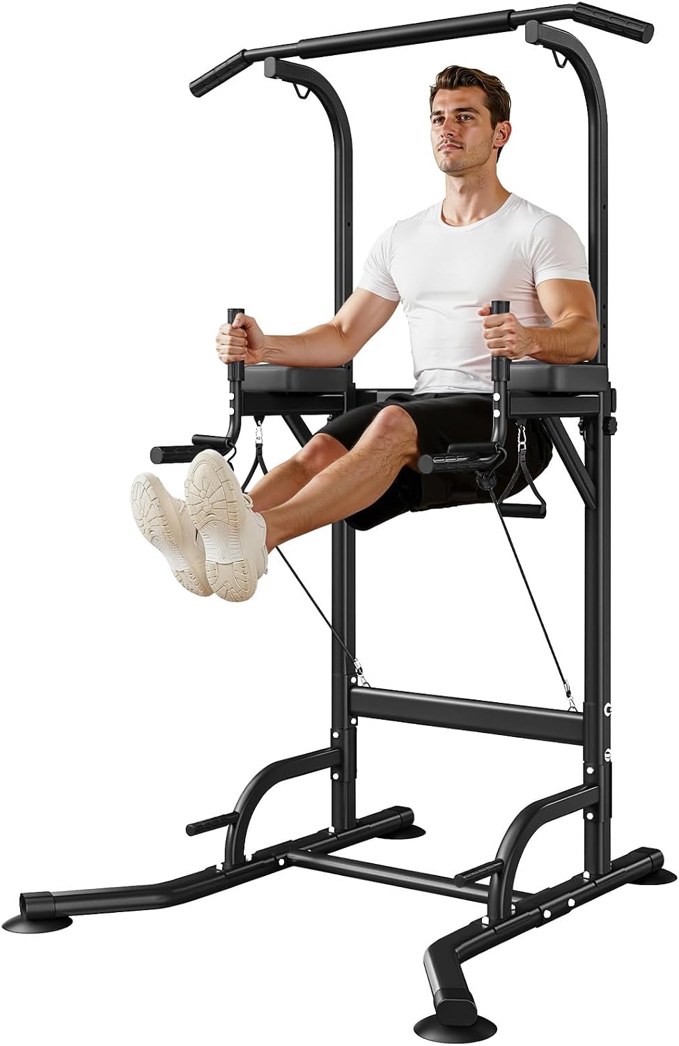 Dskeuzeew Power Tower Dip Station Pull Up Bar, Adjustable Height Multi-Function Power Tower, Push Up Workout Abdominal Exercise for Home Gym Strength Training Fitness Workout Equipment