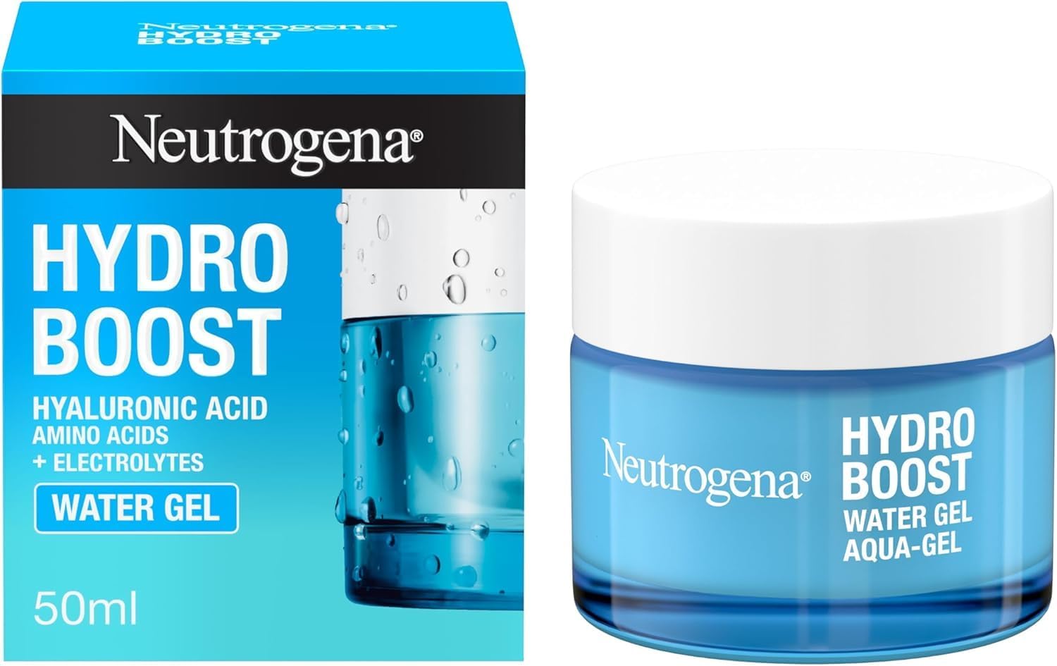 Neutrogena Hydro Boost Water Gel (1x 50ml), Oil-Free Face Cream with Hyaluronic Acid, Amino Acids and Electrolytes, Lightweight Face Care with 72 Hour Hydration, For Acne-Prone and Sensitive Skin