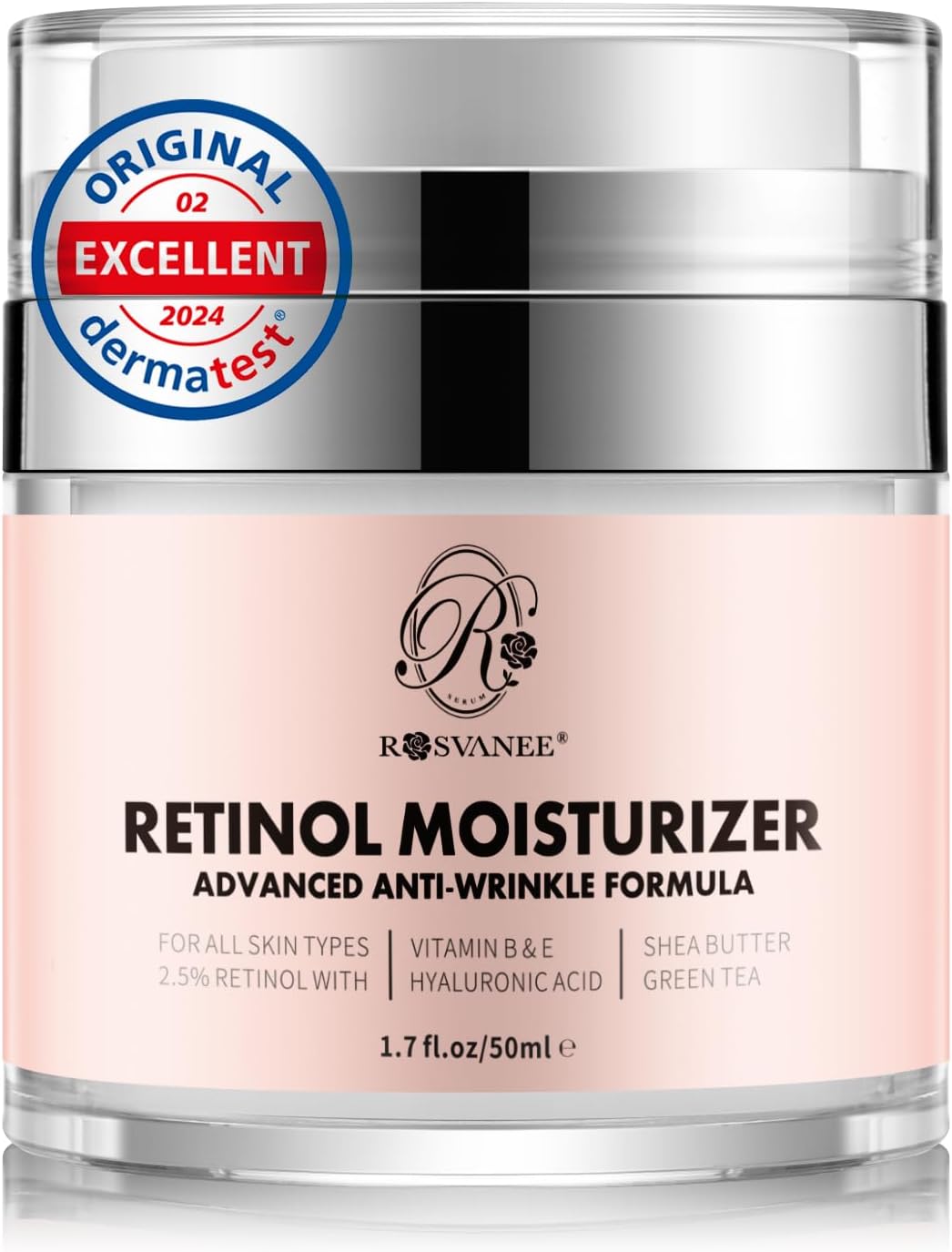 ROSVANEE Retinol Moisturizer Dermatologist Tested Anti Aging Cream for Face, Neck and Eye with 2.5% Retinol, Hyaluronic Acid and Vitamins E & B5, Anti Wrinkle Deep Hydration Cream for Men & Women