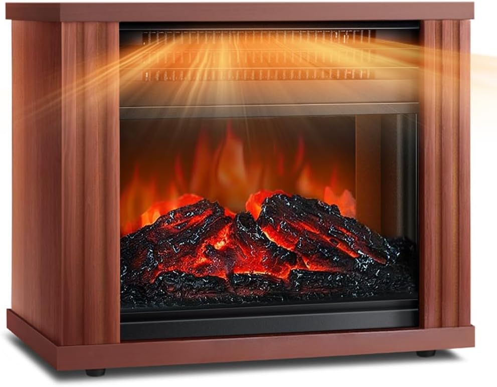 LifePlus Electric Fireplace Heater, Portable Wood Fireplace Stove with 3D Realistic Dancing Flame Effect, Tabletop Fireplace Space Heater Overheat Protection for Indoor Use Bedroom Office,1500W