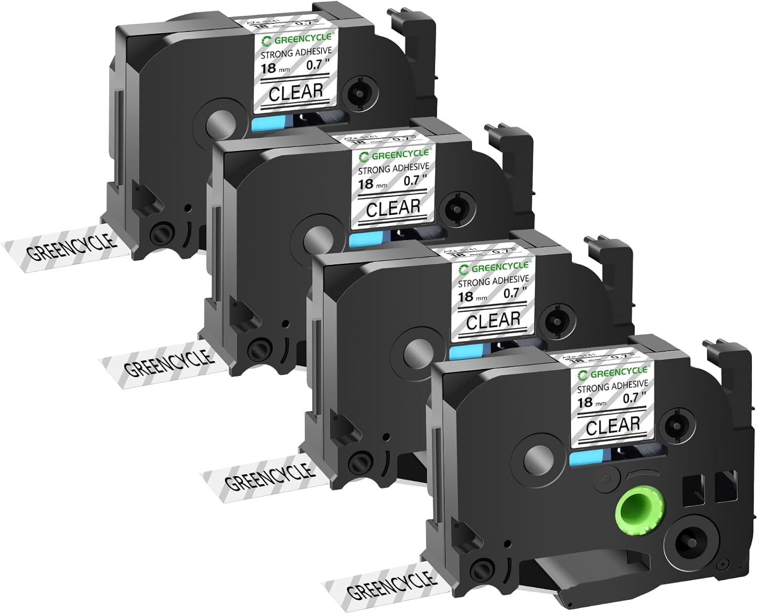 GREENCYCLE 4 Pack TZe-S141 TZ-S141 18mm 0.7" Extra Strength Label Maker Tape Compatible for Ptouch Laminated TZe-141 TZ-141 Black on Clear Label Tape for PT-1700 PT-170K PT-1750
