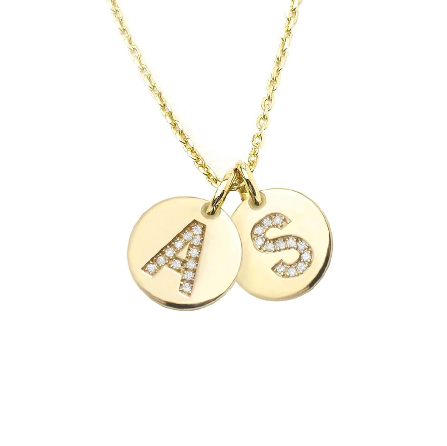 Elegant 14K Gold Diamond Letter Disk Necklace - Personalized Dainty Charm Pendant - Custom Initial Jewelry - Gift for Her