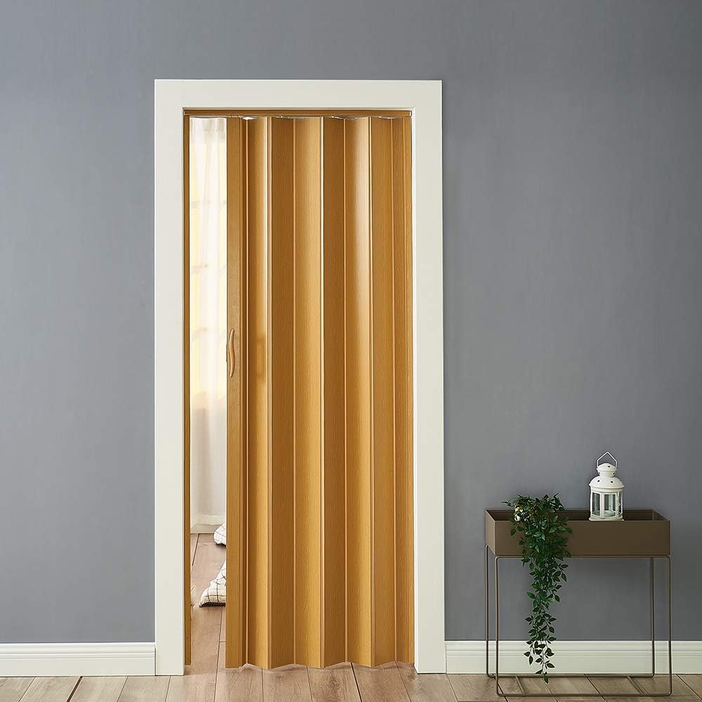 Folding Door Magnetic Catch PVC Concertina Accordion Door Gloss 84x203cm 6mm Thick (Yellow)