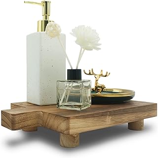 Handmade Wooden Tray,Practical Bathroom and Kitchen Decoration for Soap,Bath Bottles,Candles,Toilet Paper,Plant Holder(10.8 x 6.9 Inch)(Wood Color)
