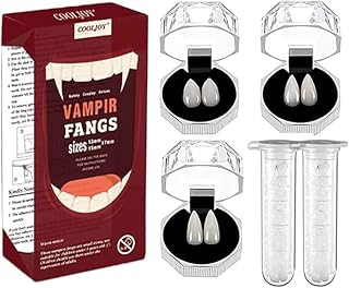 COOLJOY 3 Sizes Vampire Fangs Teeth with Adhesive Halloween Cosplay Props White Horror False Teeth Props Party Favors Masquerade Accessories Gift