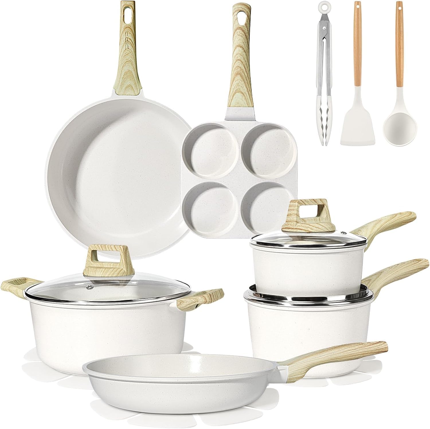 GiPP 17-Pieces Pot and Pan Set Non-Toxic with Ceramic Non-Stick Coating- 17 Pieces Kitchen Cookware Set, Non-Toxic Cooking Pans & Pots Set, PFOS/PFOA/PFAS/PTFE Free, for All Hob Types