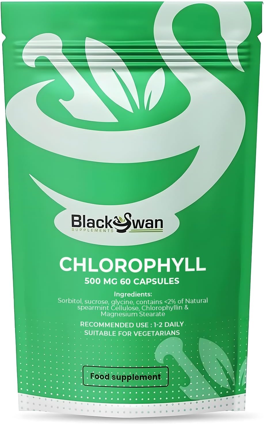 Black Swan Chlorophyll Capsules - 500mg Antioxidant Formula Detoxification Weight Management Skin Digestive Health Support Natural Supplement - 60 Caps 2 Month Supply