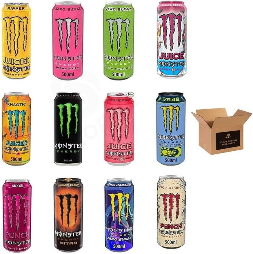 Energy Drink Flavours | Juiced, Zero Sugar, Ultra, Monarch, Fiesta Mango, Strawberry Dreams, VR46, Punch | High Caffeine Sports Energy Drink (Mixed Assorted Cans - 500ml x 12Pack)