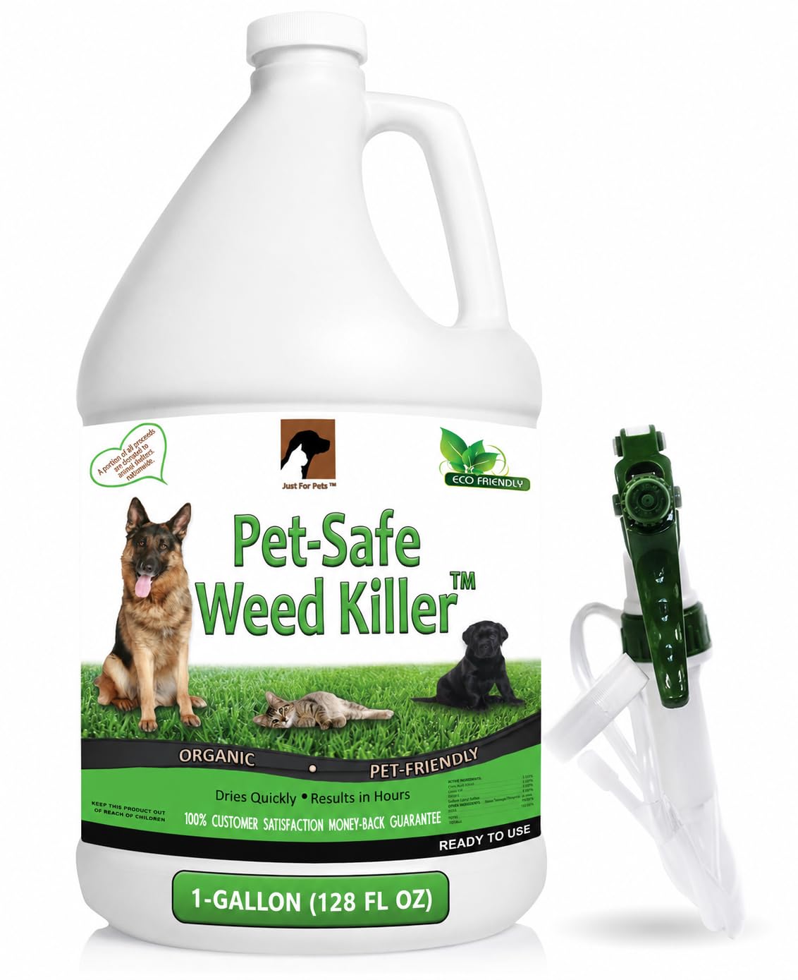 Just For Pets Pet Safe Weed Killer Spray, Fast-Acting Natural Weed & Grass Killer, No Glyphosate, Ready-to-Use 1 Gallon (128 oz), Safe for Dogs & Pets