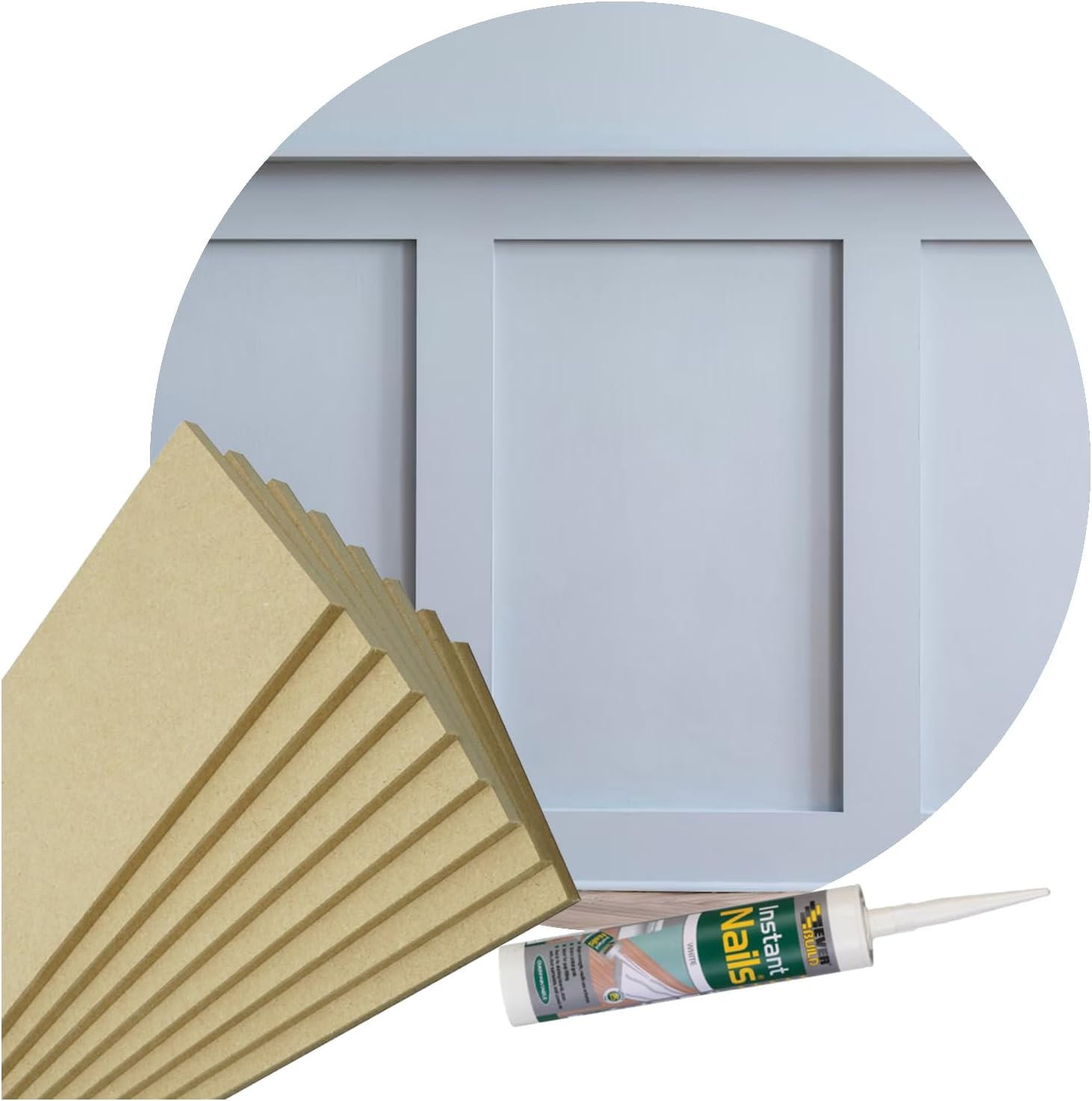 Shaker Style Wall Complete Panelling Kit Pk 8 1000 x 100 x 9mm Vertical MDF + 8 x 500 x 100 x 9mm Horizontal MDF Panels, Feature Wall Stripwood Pack & Adhesive Included