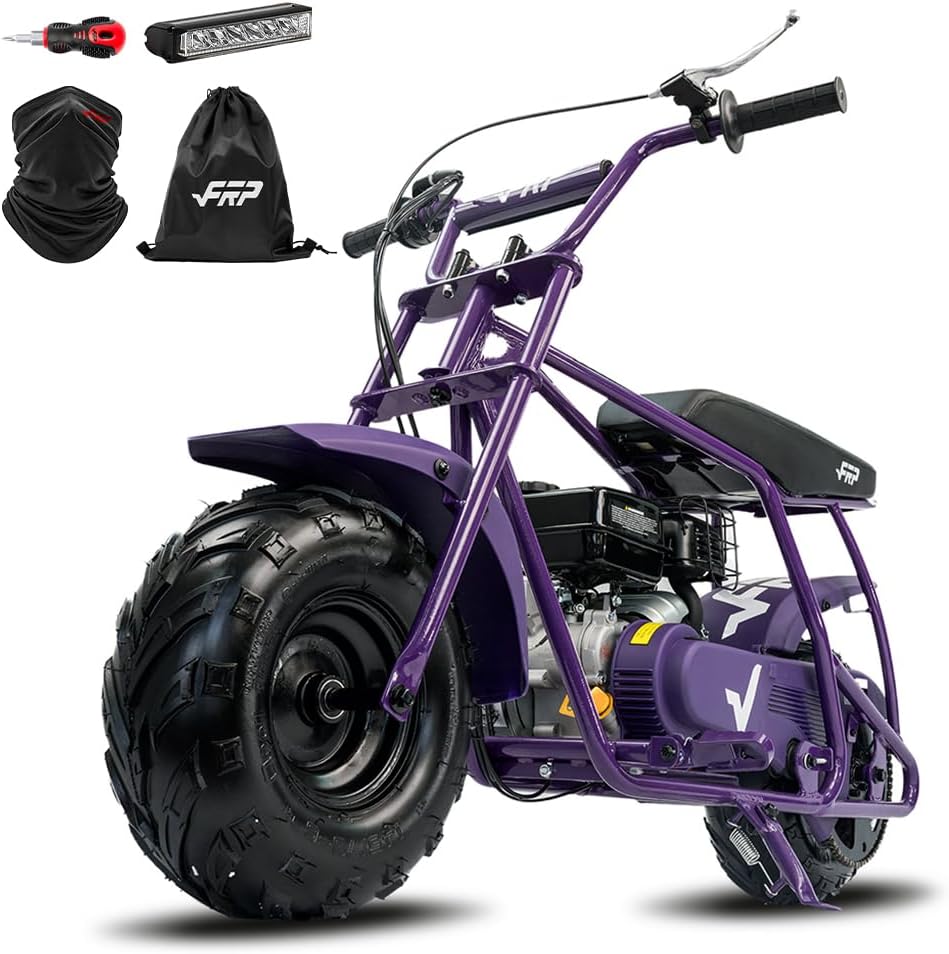 FRP GMB100 Mini Dirt Bike 99CC Gas Powered - 4-Stroke Engine Trail Mini Bike for Youth & Adults, Off-Road Adventure Bike Up to 28 MPH, 220LBS Capacity, Purple