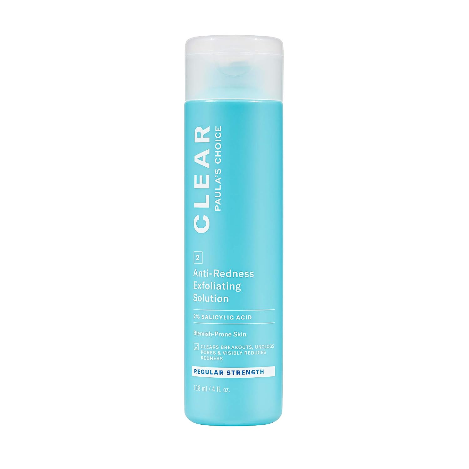 Paula's Choice CLEAR Anti-Redness Exfoliating Solution, 2% Salicylic Acid Exfoliant, for Mild to Severe Acne & Breakouts, Blackheads and Clogged Pores, Fragrance-Free, 4 Fl. Oz