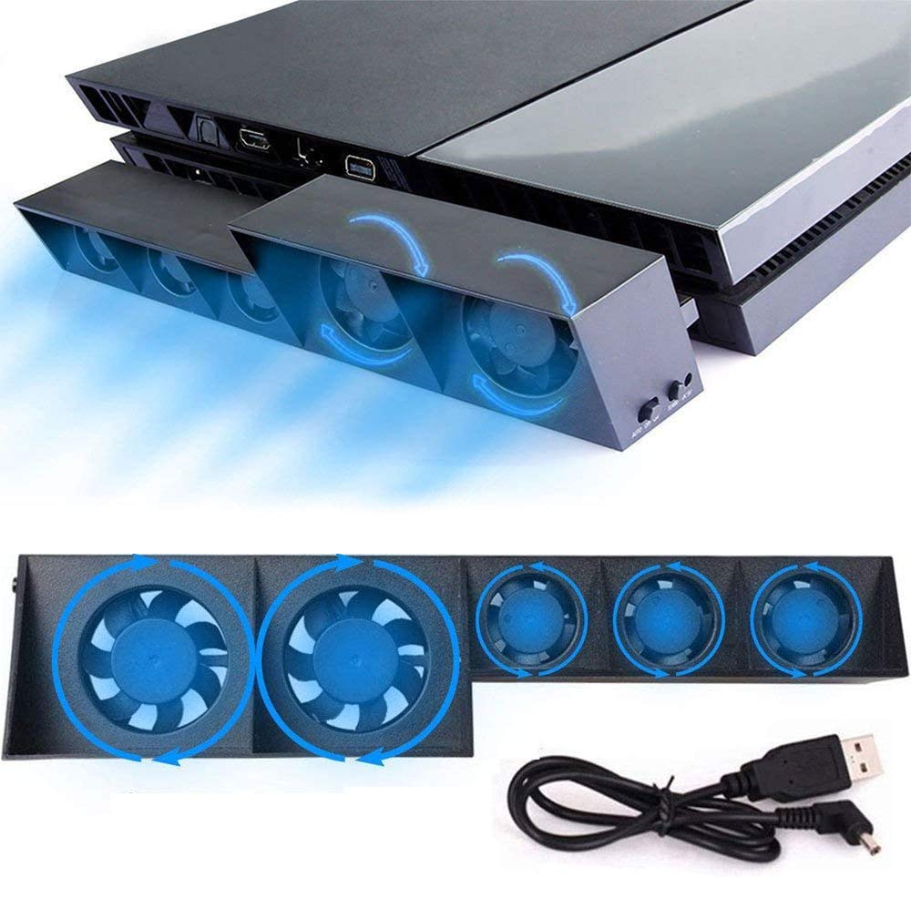 Cooling Fan for PS4, USB External Cooler 5 Fan Turbo Temperature Control Cooling Fans for Sony PlayStation 4 Gaming Console (for PS4 ONLY)