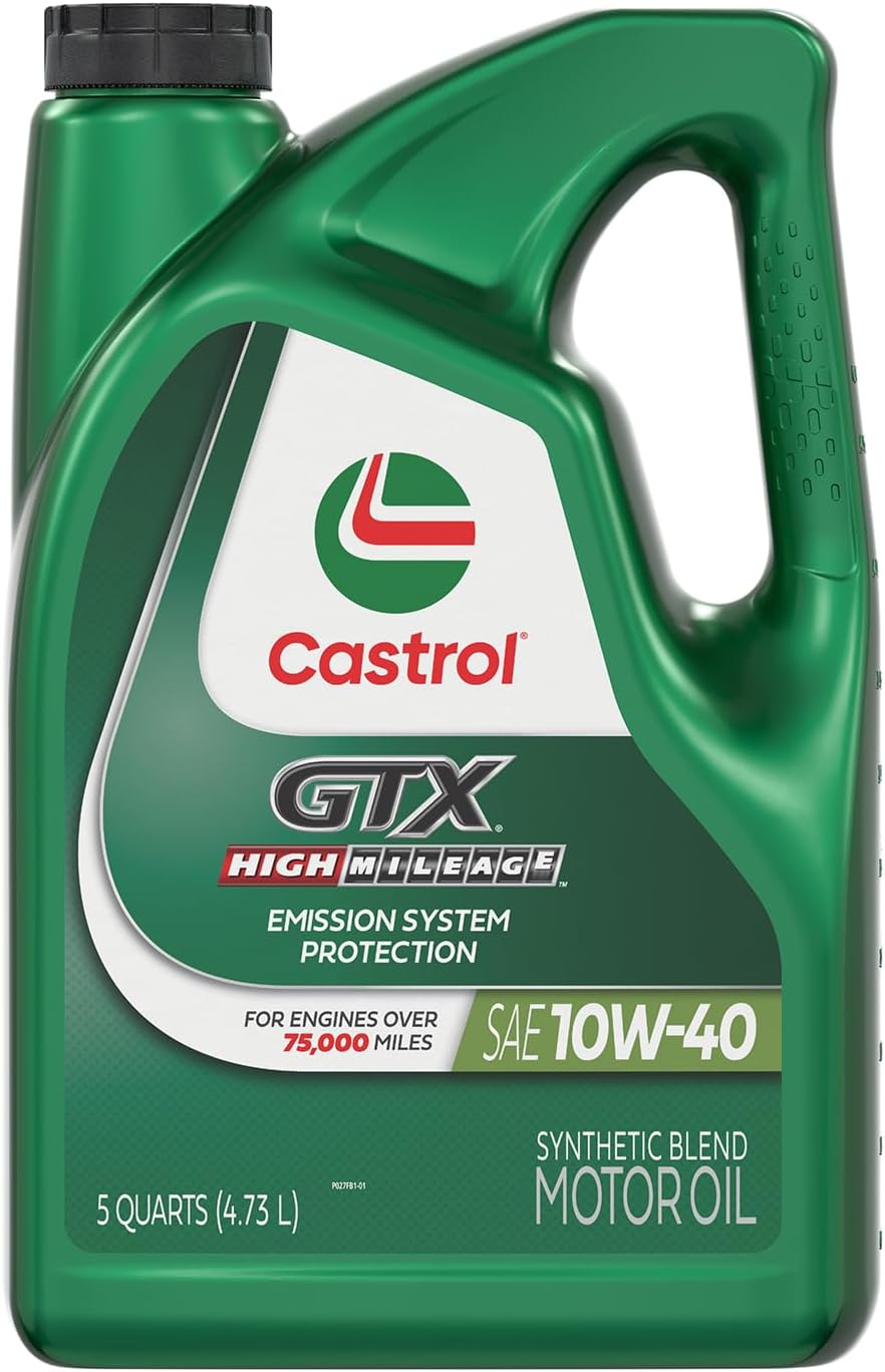 Castrol GTX High Mileage 10W-40 Synthetic Blend Motor Oil, 5 Quarts