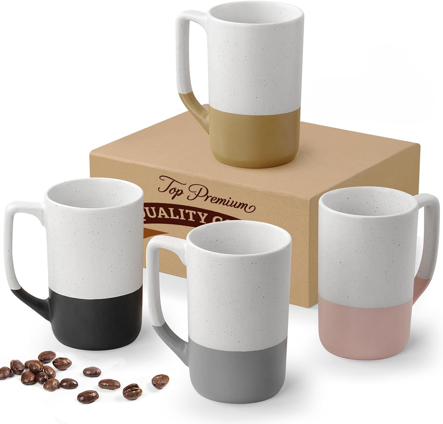 Large Ceramic Coffee Mug Set of 4, 16 oz Tea Cups with Handle, Porcelain Mug for Latte, Hot Tea, Cappuccino, Milk, Cocoa, Microwave & Dishwasher Safe Cups for Men Women Mug Lovers, Housewarming Gift