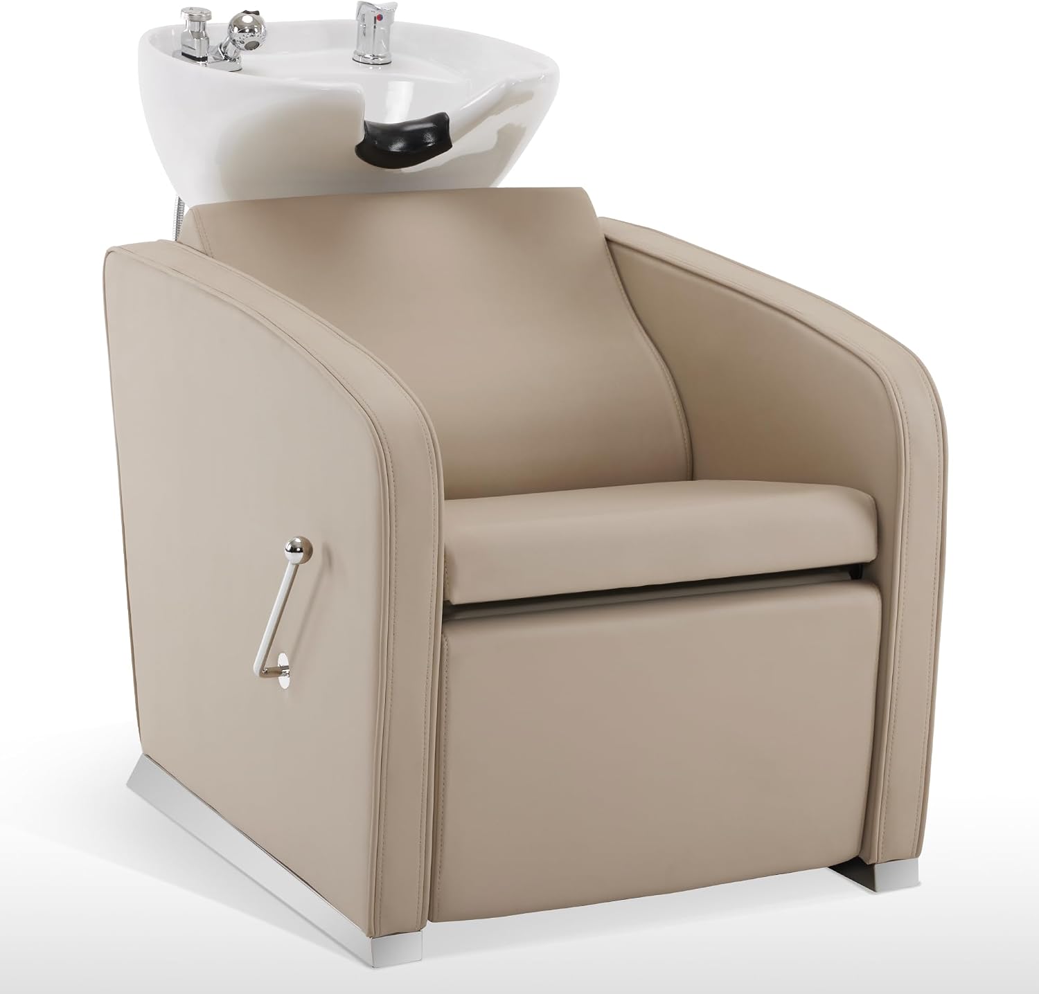 BarberPub Shampoo Chair and Bowl Set, Adjustable Leg Rest, 9303 (Beige)