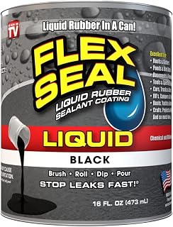Flex Seal Liquid, 16 oz, Black, Liquid Rubber Coating Sealant, Waterproof, Flexible, Breathable, and UV Resistant, Roof Repair, Basements, RV, Campers, Trailers, Marine, EPDM, Masonry