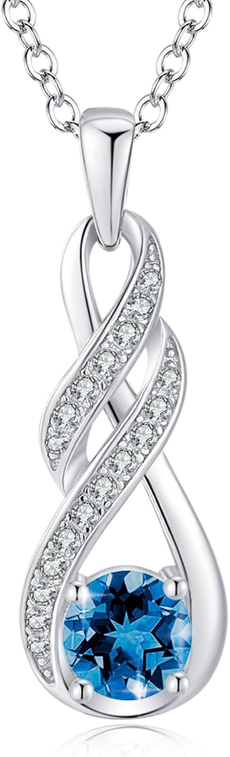 LOCIBLO Necklaces for Women 925 Sterling Silver Infinity Pendant White Gold Birthstone Necklace Jewellery for Her, 16"+2"