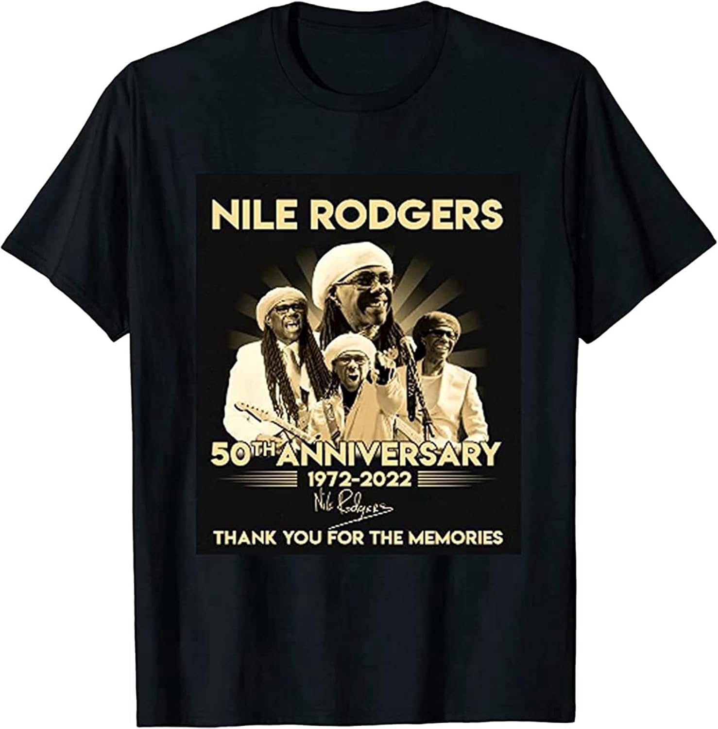 Rare Vintage Nille Rodigers 50Th Anniversary 1972-2022 Signed Thank You for The Memories Unisex Men Men Tee T-Shirt Black