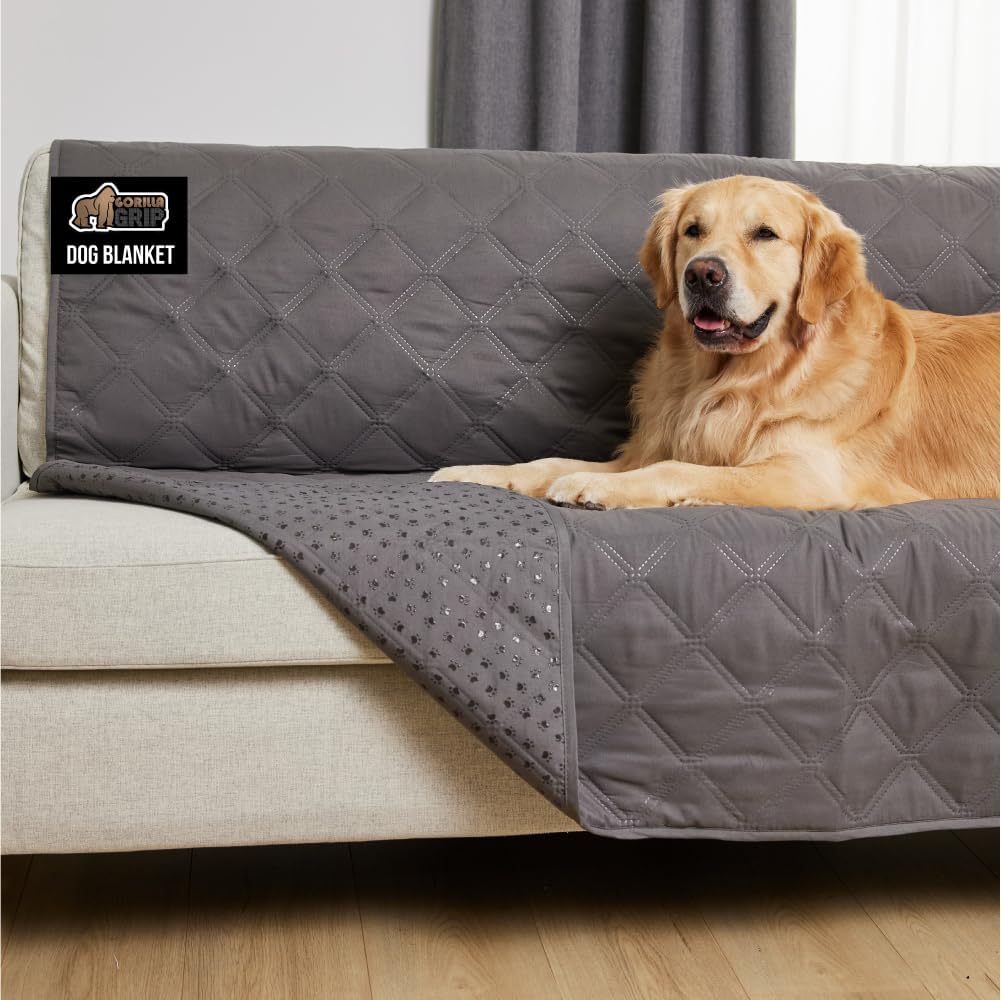 GORILLA GRIP Waterproof Dog Blanket, 82x102 Couch Cover for Dogs Washable, Protects Sofa, Furniture, Crate, Car, RV Essentials Pet Supplies, Tear and Slip Resistant Leakproof Cushion Cover, Charcoal