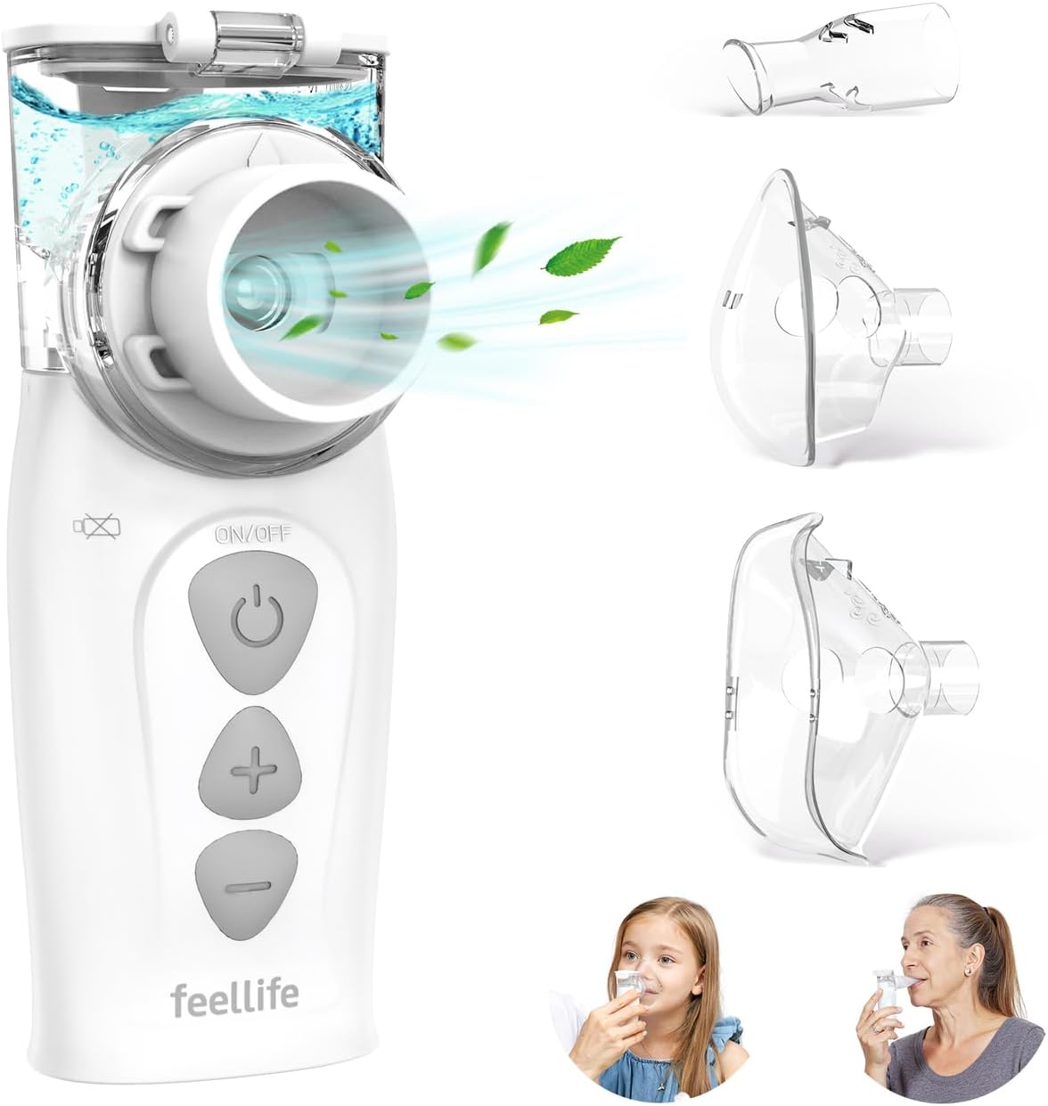 FEELLIFE Nebuliser Machine for Adults & Kids, Mesh Portable Nebuliser Inhaler Machine for Home and Travel, 3 Adjustable Models,Rechargeable, Silent, Easy to Use and Clean - White