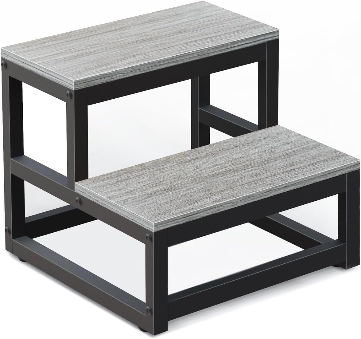 LIANTRAL 2 Step Stool for Adults Kids, Heavy Duty Wooden Stepping Stools, Bedside Foot Stool with 500lbs Load Capacity, Non-Slip Step Stool for High Bed, Kitchen, RV - Grey
