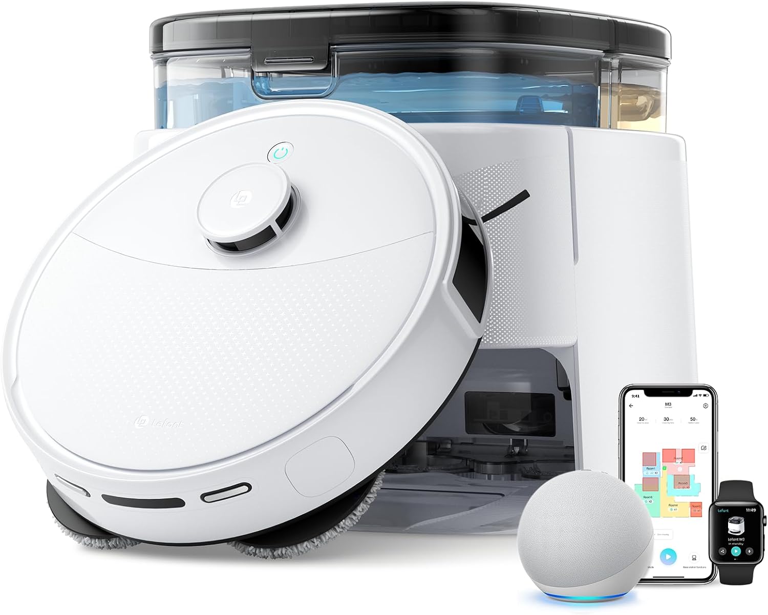 Lefant M3 Robot Vacuum, Auto Mop Washing, 12000Pa Suction, Self-Emptying & Refilling, 9mm Mop Lifting, 200RPM Spinning Mops, Smart Obstacle Avoidance, White