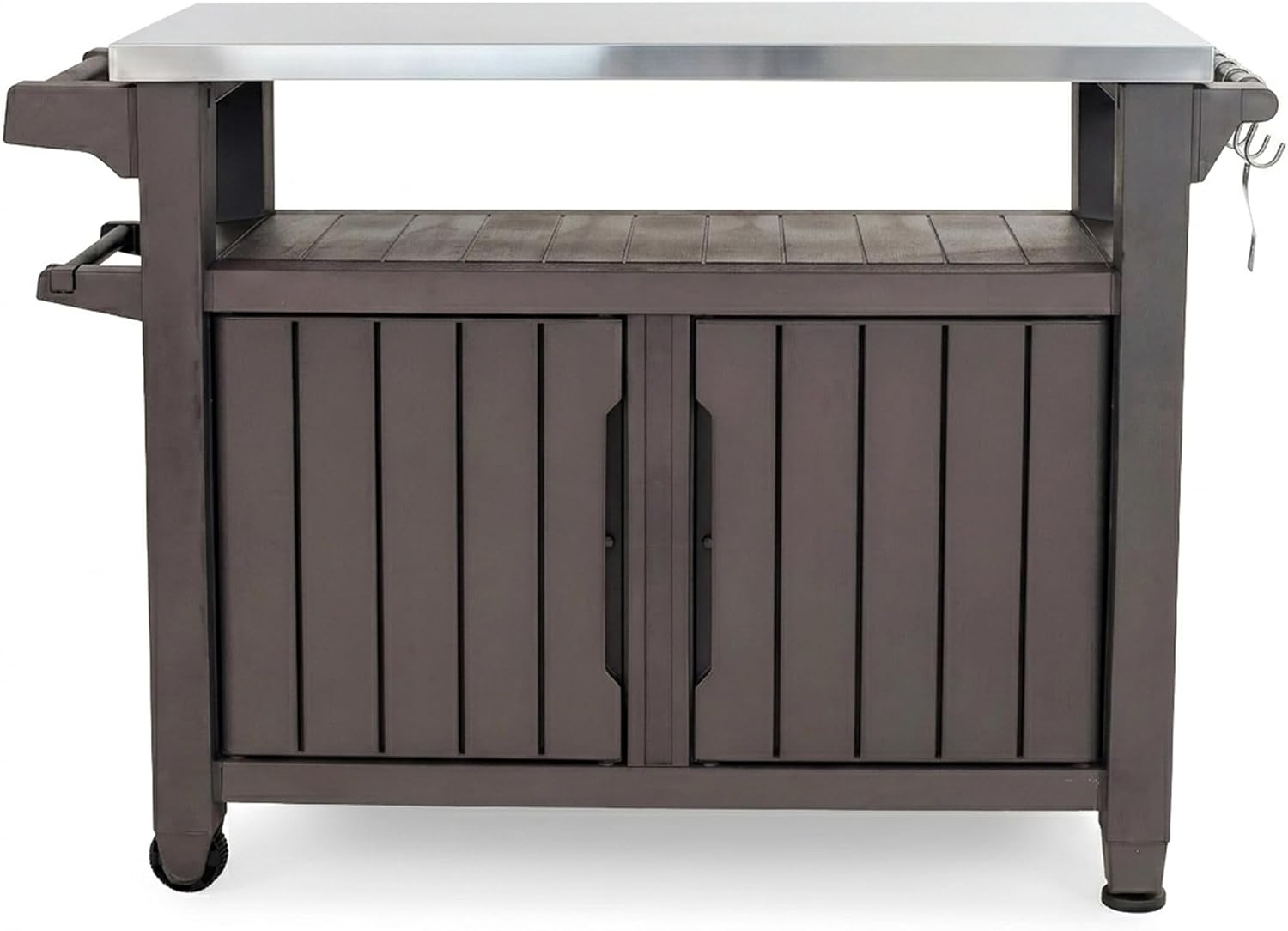 Keter Outdoor Rolling Table Cart for Food Prep, Storage, Dark Brown