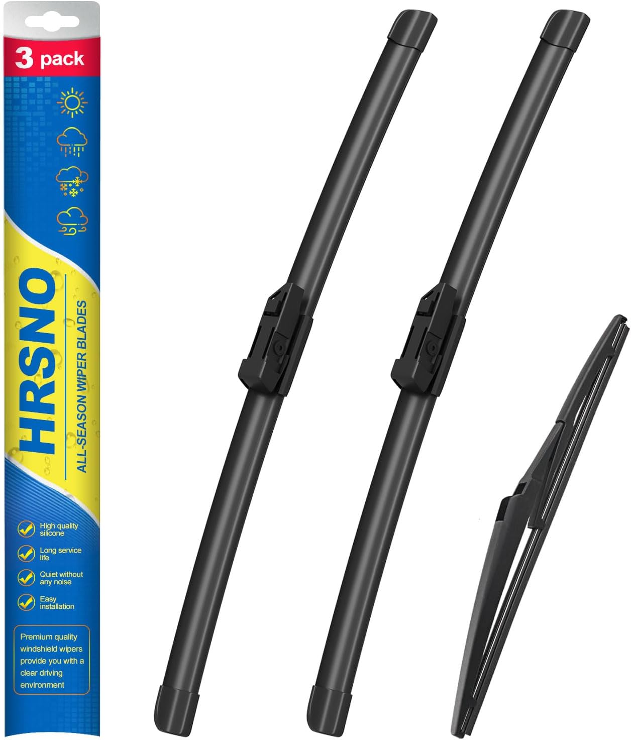 HRSNO® 26"+15" Windshield Wipers With 12" Rear Wiper Blade Sets Automotive Replacement for 2009-2019 Ford Fiesta Wiper Blades For My Car (Pack of 3)