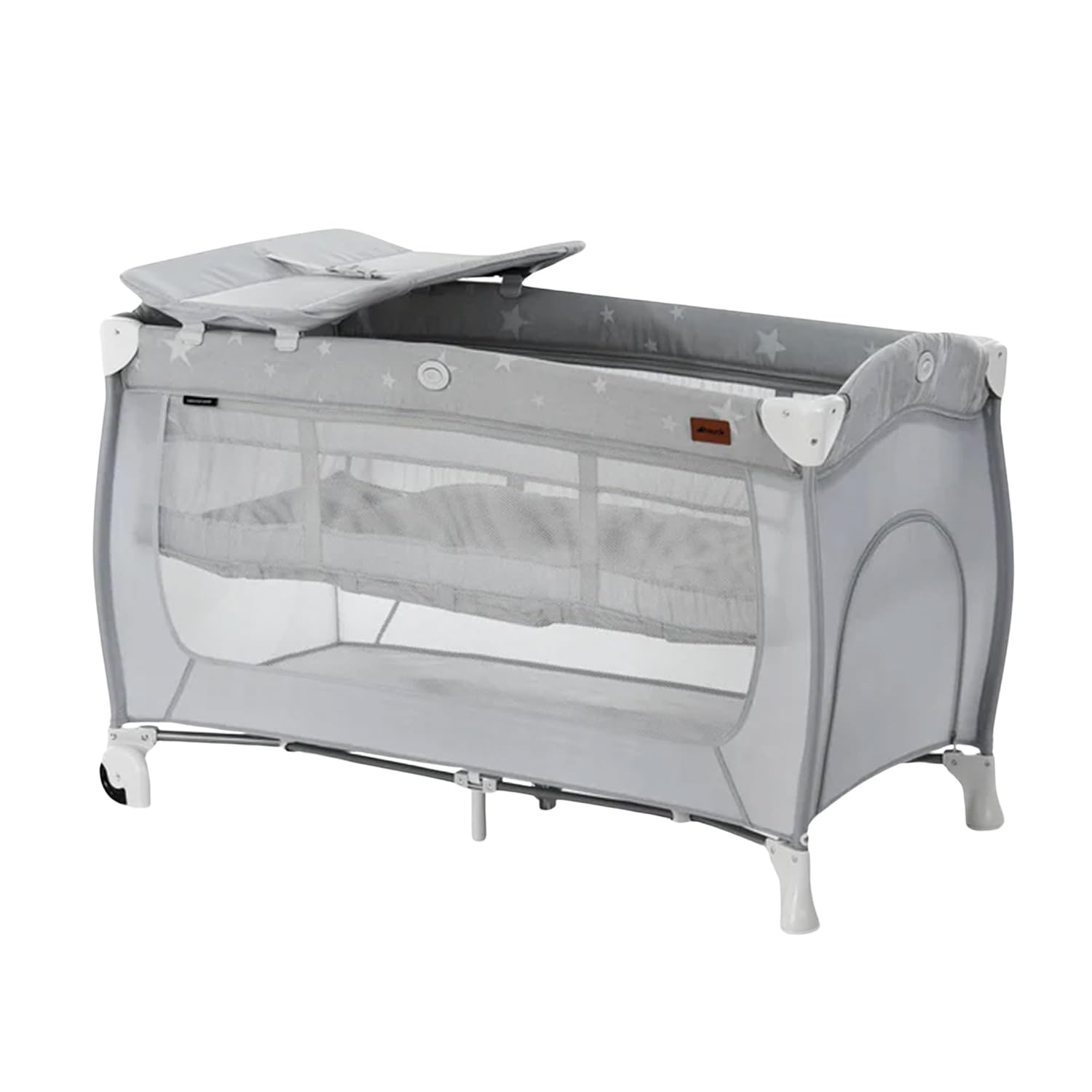 Hauck Sleep N Play Center Portable Baby Travel Cot with Bassinet, Changing Table & Playpen, Foldable Crib for Infants & Toddlers, Stars Grey