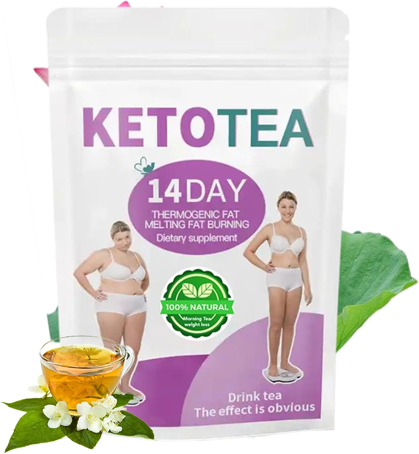 Tea for Weight Loss, 14 Day D-Etox Tea, Belly Cleansing KETOTEA Thermogenic Fat Melting, Burn Stubborn Fat, Boosts Energy and Digestion, 100% Natural Her-bal Formula