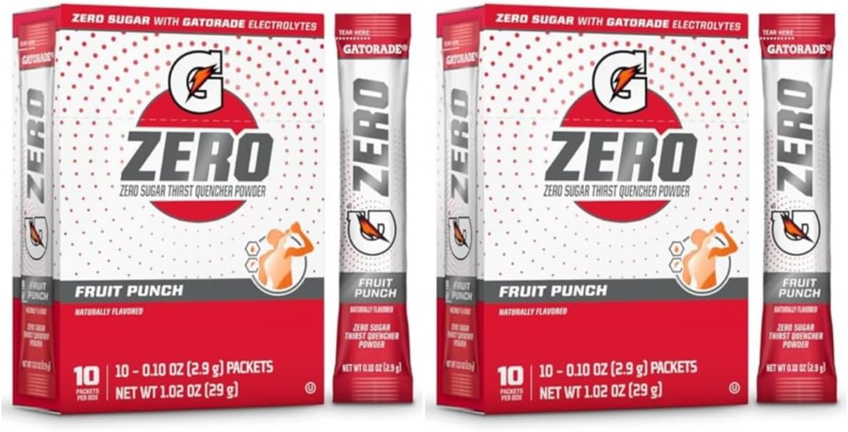 G Zero Thirst Quencher Powder Packets, Individual Packets (20 Count) (Fruit Punch)