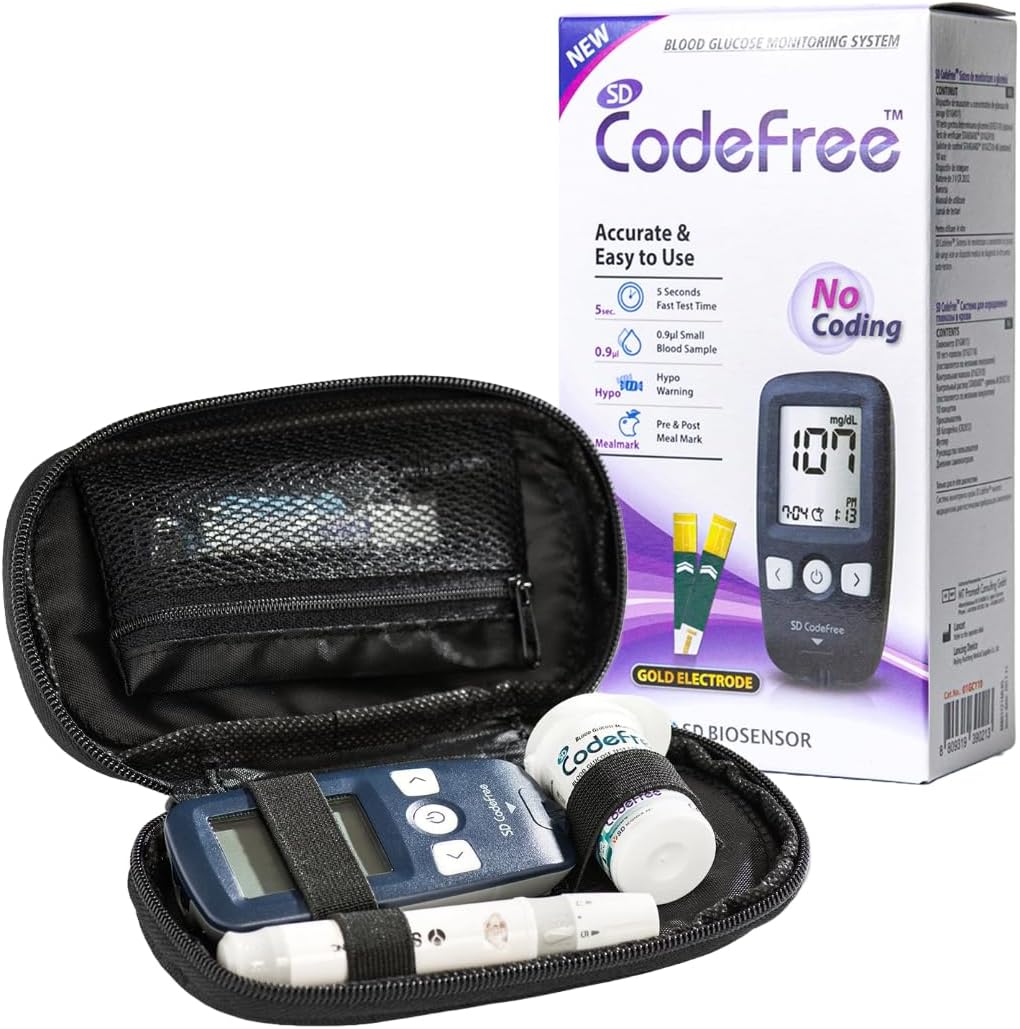 SD CodeFree Glucose Monitor Kit - Blood Sugar Monitor with 500 Memory, Test Strips & Lancets - Diabetes Testing Kit for Blood Sugar Test - mmol/L UK Standard