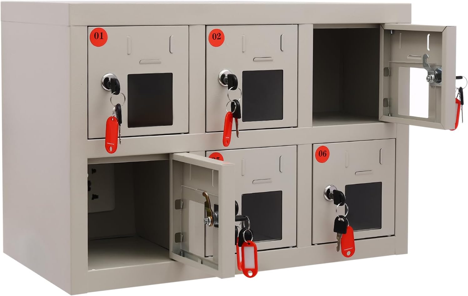 DRFGHK 6 Door Tablet Cell Phone Storage Locker for Employees White Metal Locker Steel Storage Locker Cabinet for Office, Gym, School with Lock & Card Slot