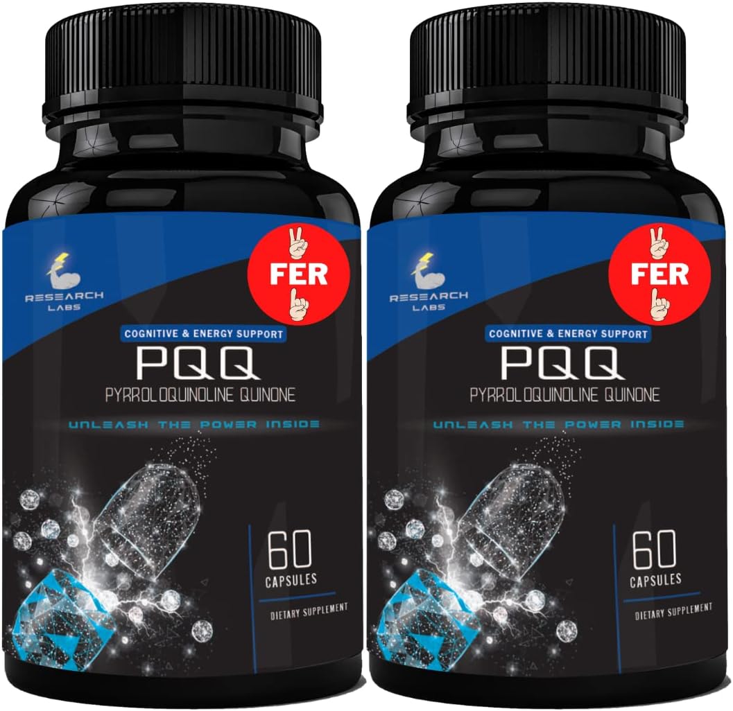 Research Labs Ultra High Purity 20mg PQQ Capsules, 120 Capsules. Pure, Concentrated High Bioavailability. Pyrroloquinoline Quinone Supplement ATP Energy, Heart, Cognitive Support Nootropic