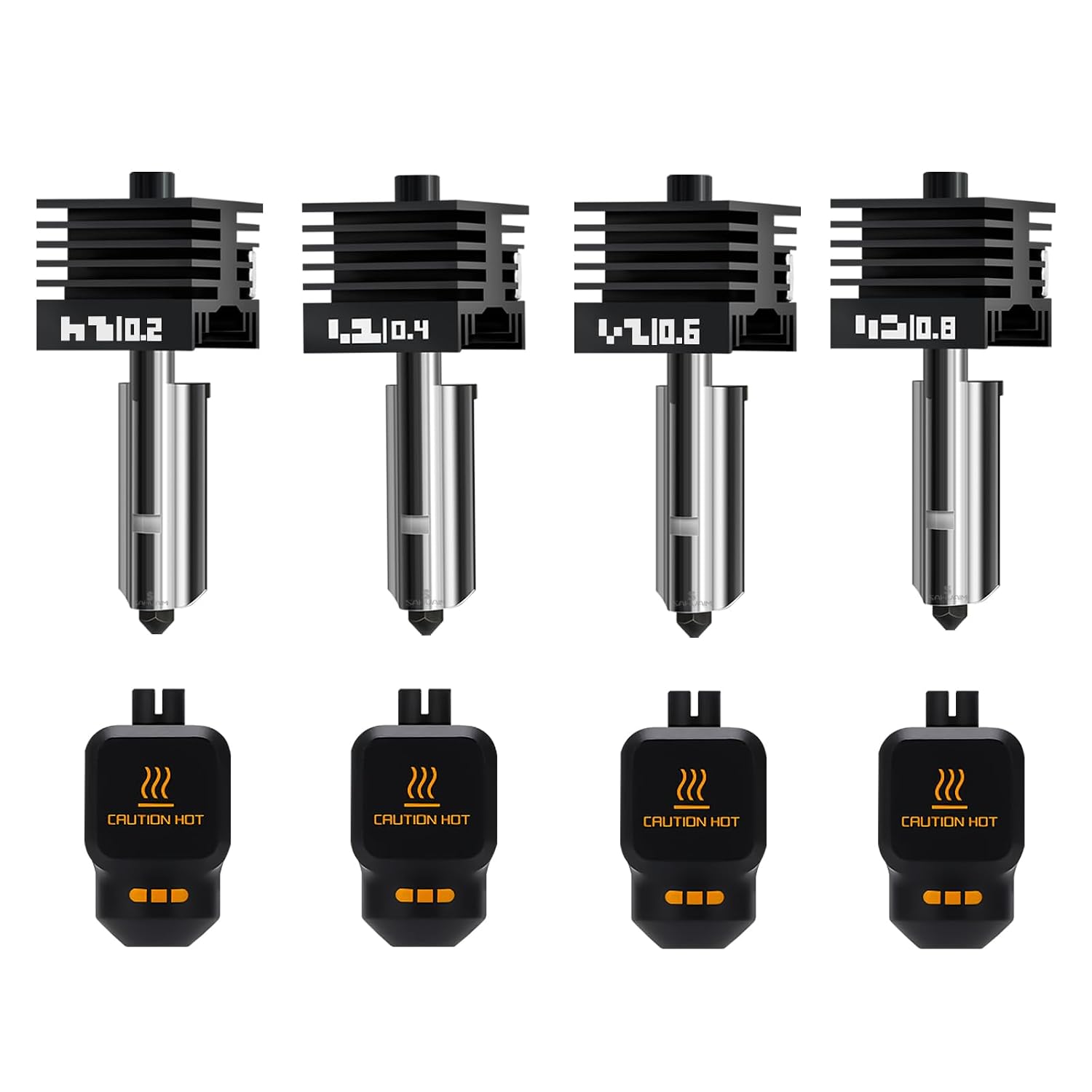 4Pack 0.2/0.4/0.6/0.8MM H2 Series/X2D/P2S Hotend for Bambu Lab H2D/H2S/H2C Combo/X2D/P2S 3D Printer, High Temperature Quick Swap Hardened Steel Nozzle Replacement 3D Printer Extruder