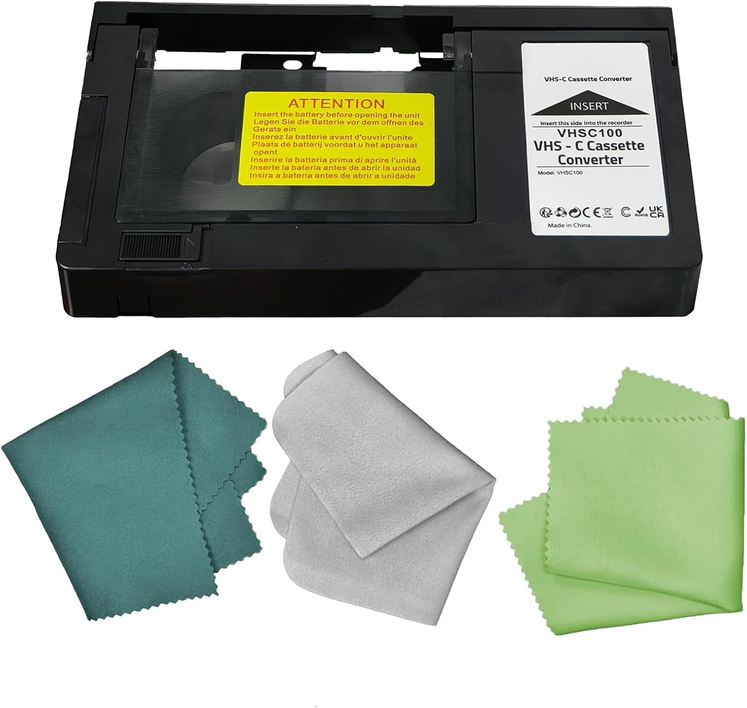 Cassette Adapter for Camcorders SVHS VHS-C to VHS – Ideal for VCR Player, VHS Tapes, Video Cassette Player and VHS to Digital Converting with 3 Pcs Lens Clean Cloth