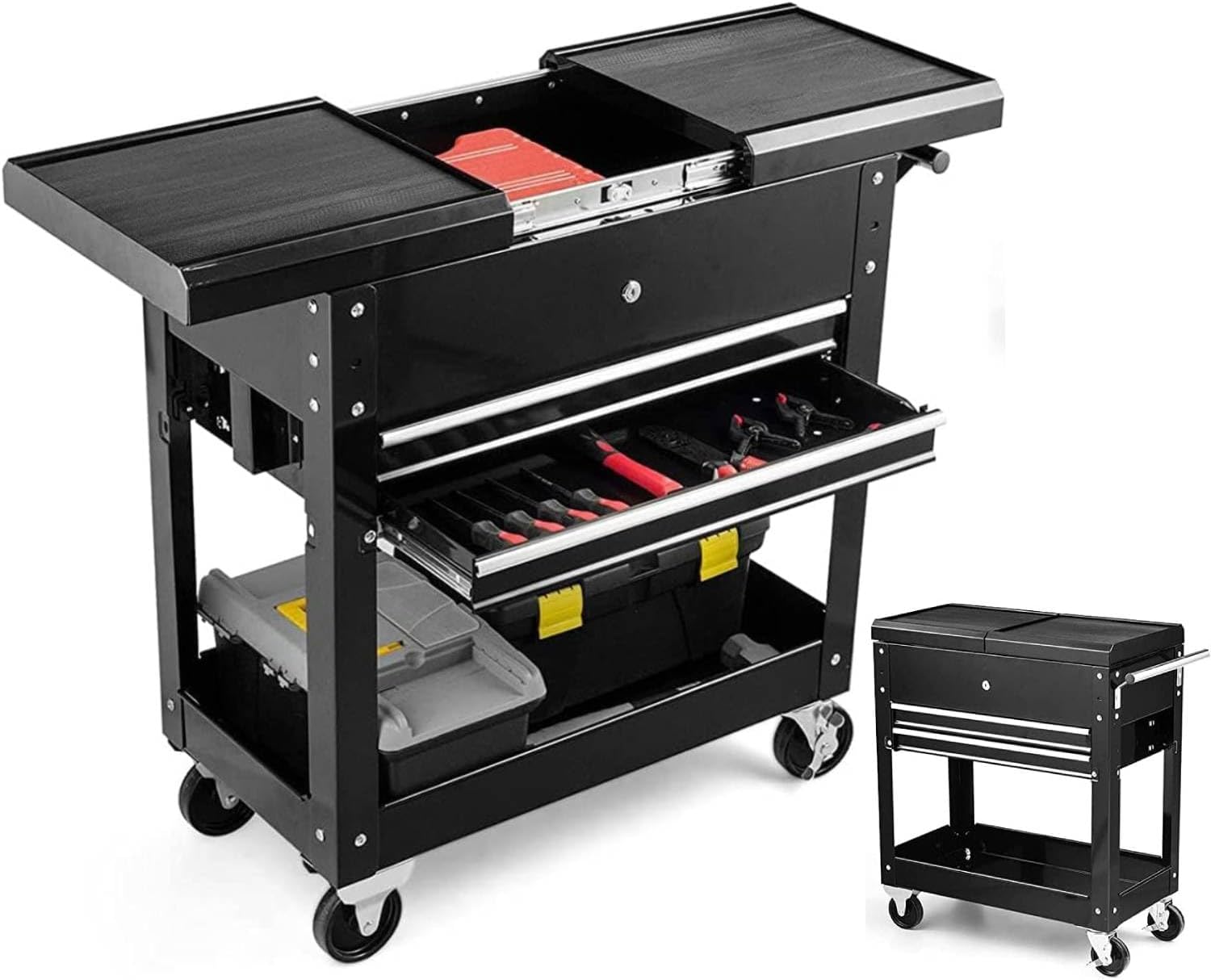 COSTWAY Rolling Tool Cart, 4-Tier Tool Chest Box Cabinet on Wheels with Sliding Top, Lockable Drawers and Handle, Heavy Duty Steel Tool Storage Organizer for Garage Warehouse Workshop, 220KG Load
